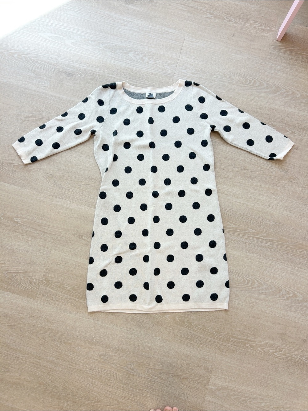 Old Navy 100% cotton cream & black polka dot sweater dress with 3/4 sleeves, M
